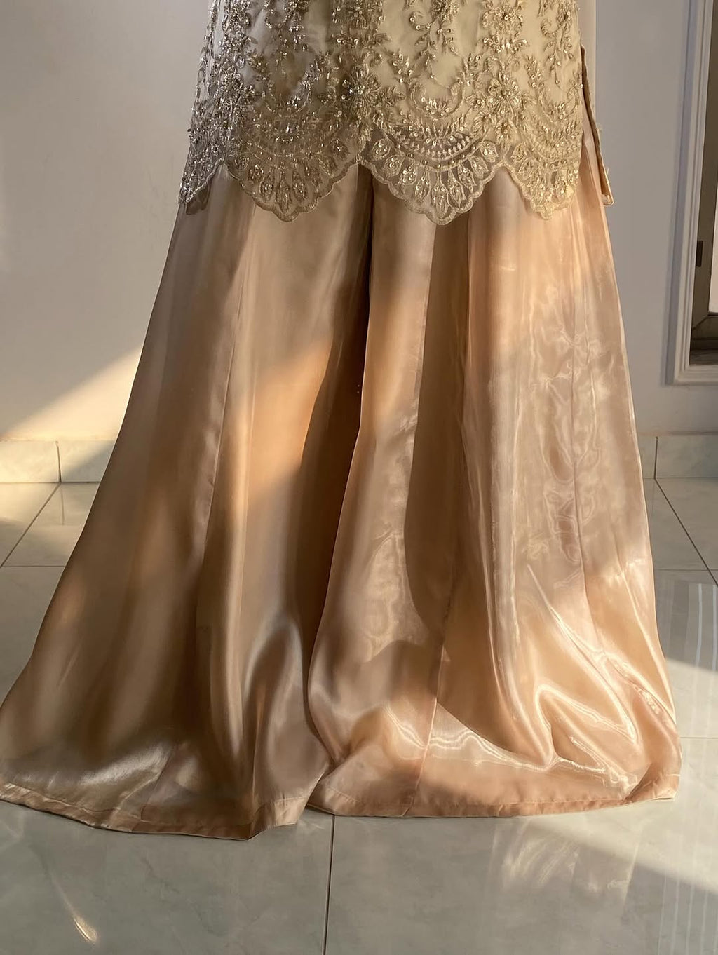 Gold Embroidered & Sequence Pakistani Top Palazzo Set