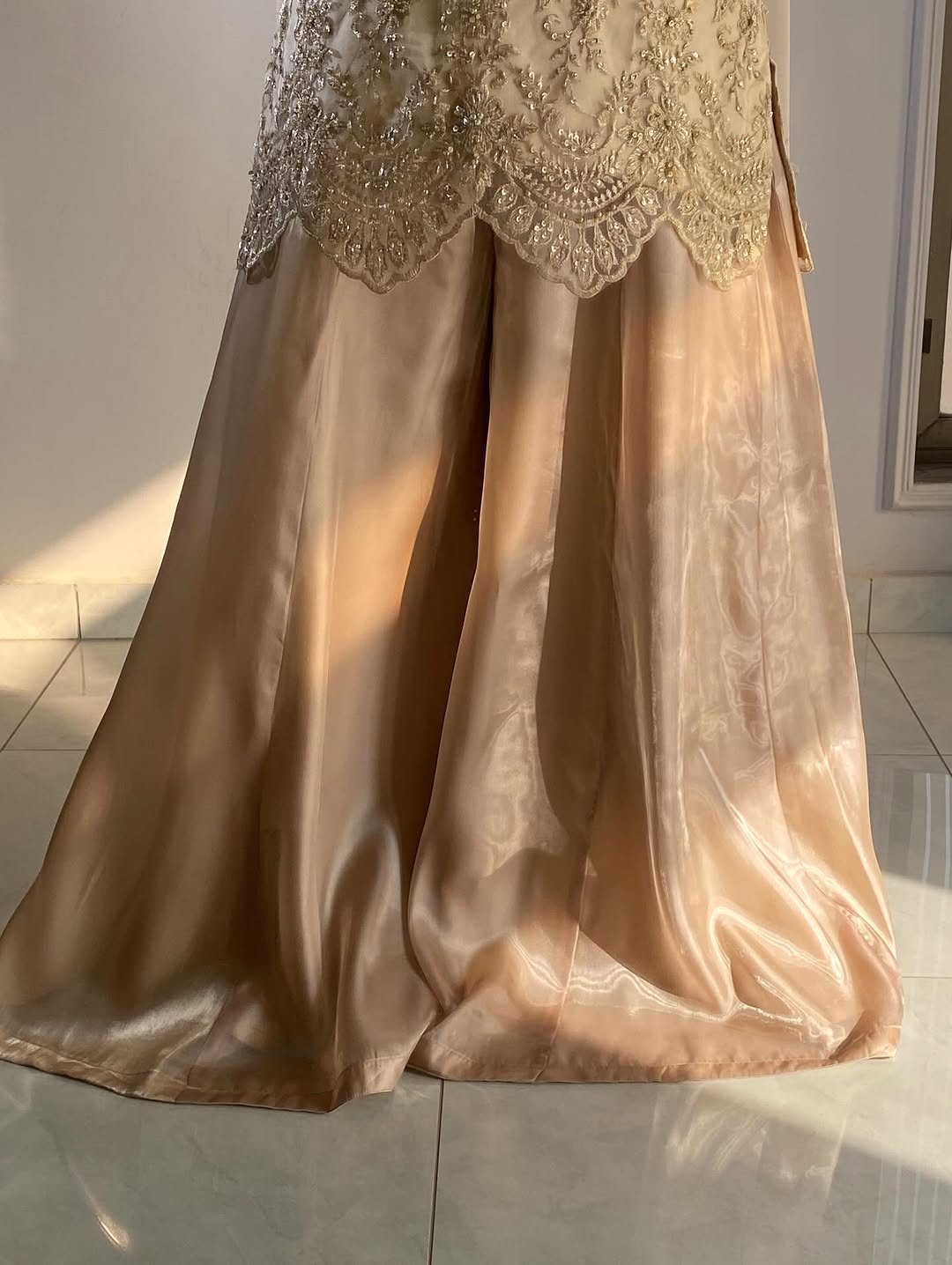 Gold Embroidered & Sequence Pakistani Top Palazzo Set