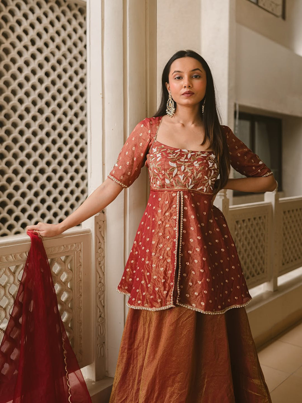 Beautiful Embroidered Top Skirt Set