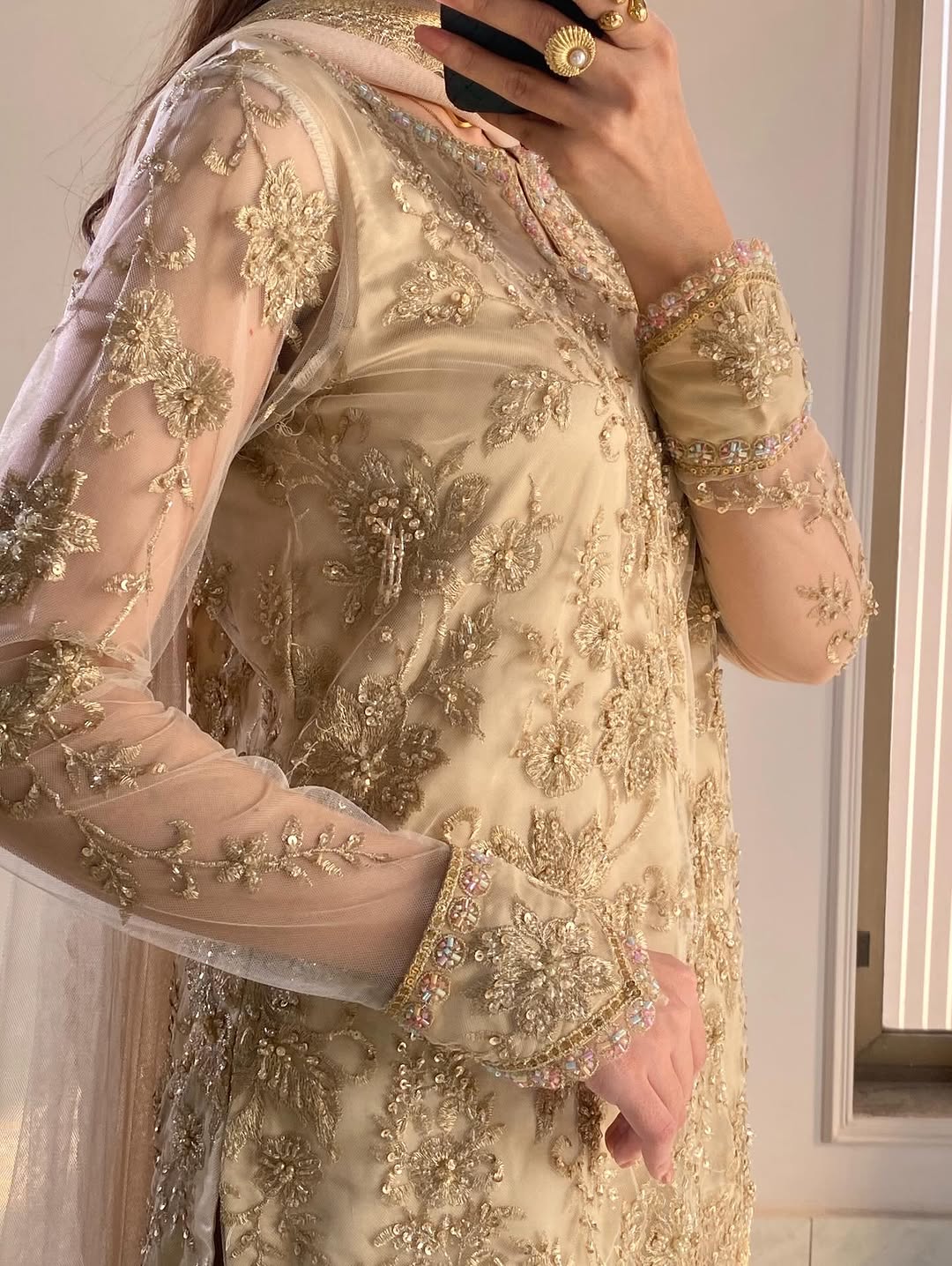 Gold Embroidered & Sequence Pakistani Top Palazzo Set