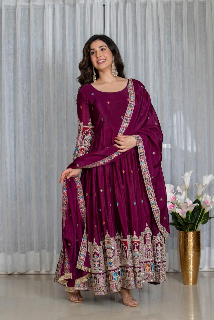 Royal Magenta Embroidered Anarkali Set with Designer Dupatta