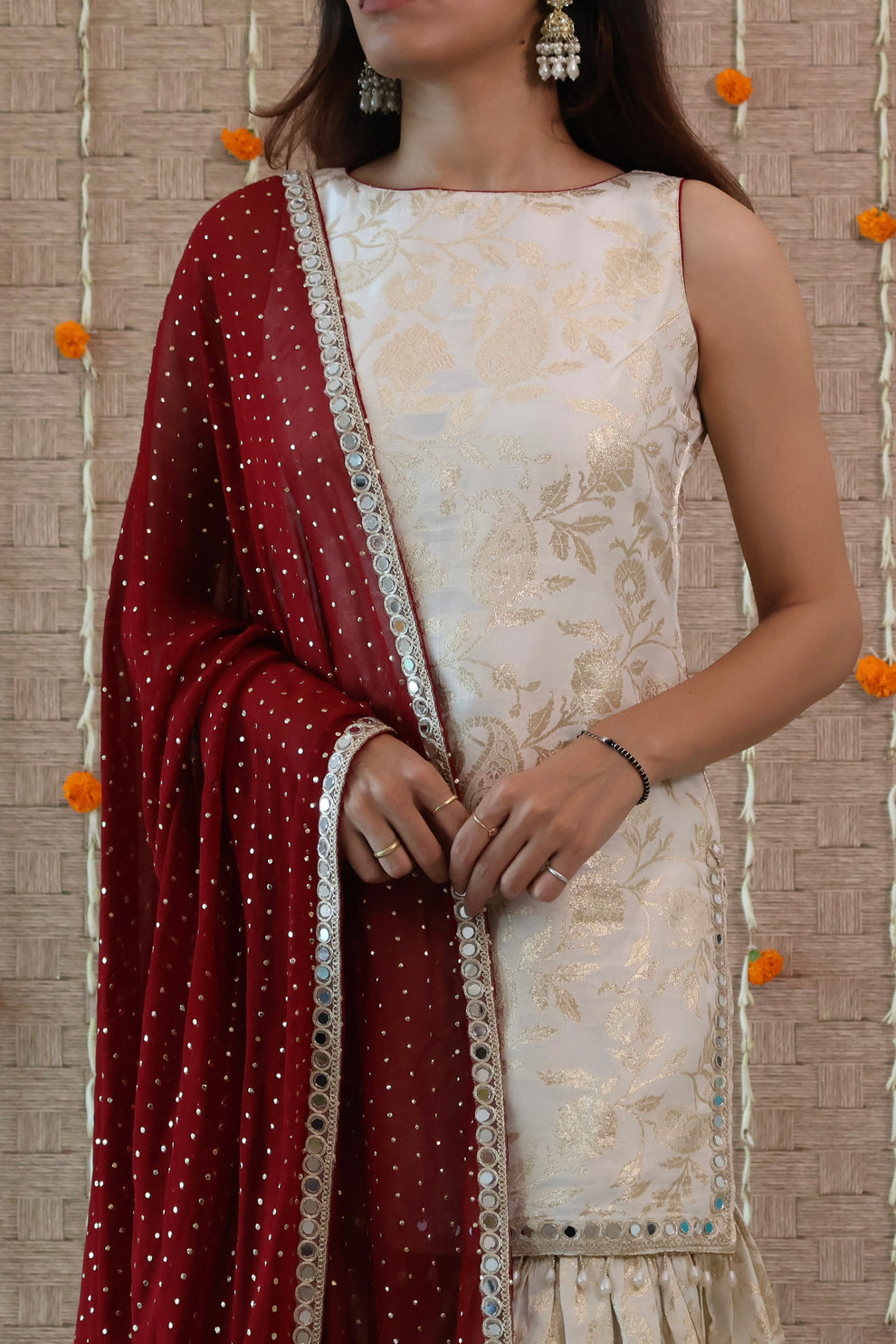Off-White Banarasi Gharara Set