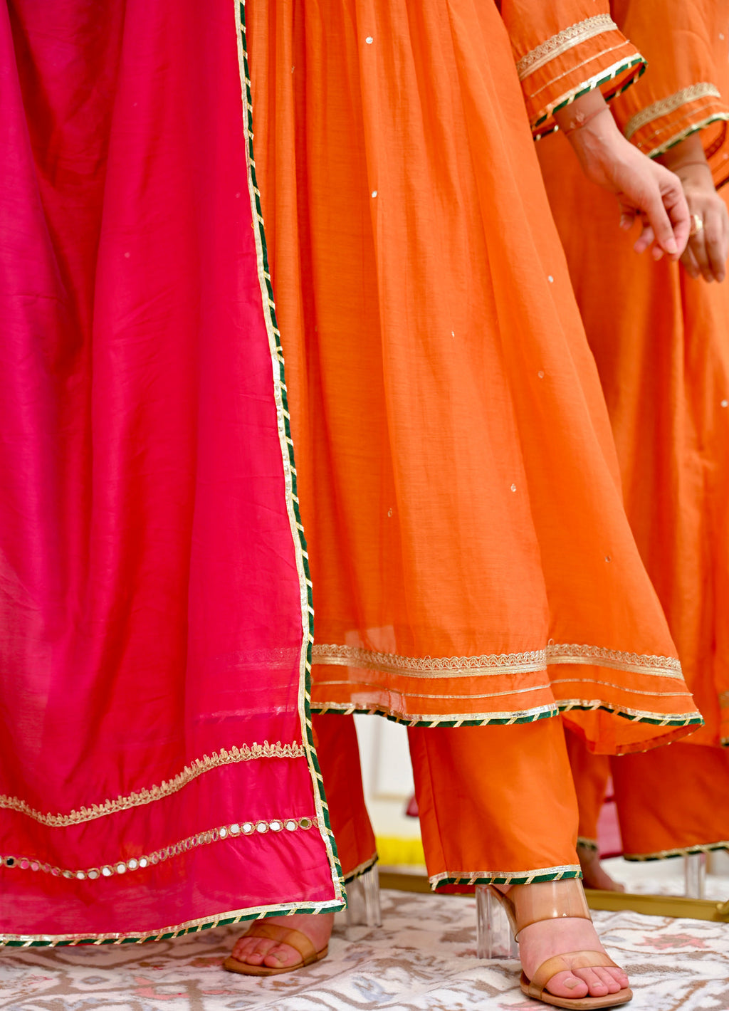 Kesariya A Line Mul Chanderi Handwork Suit