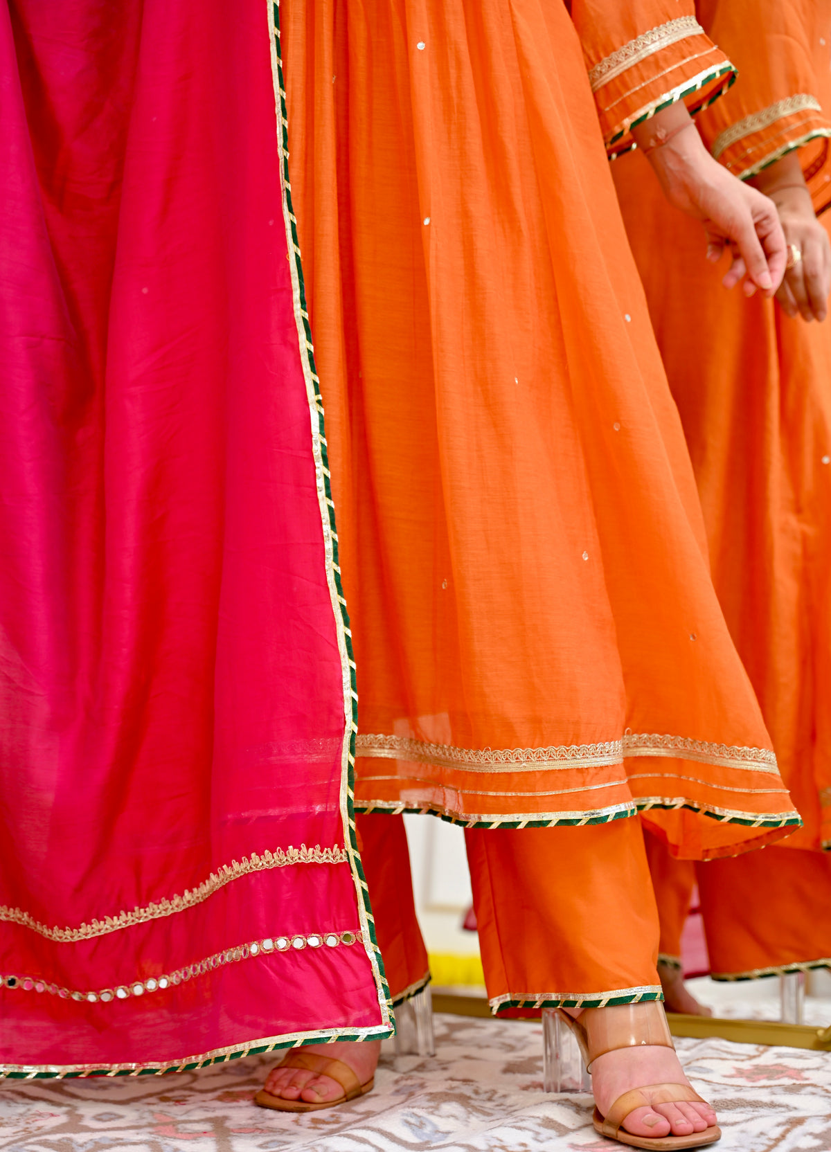 Kesariya A Line Mul Chanderi Handwork Suit