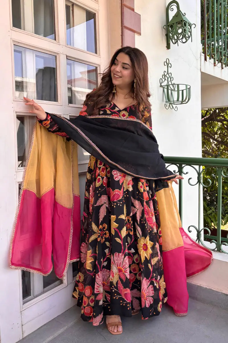 Beautiful Floral Organza Anarkali Suit Set