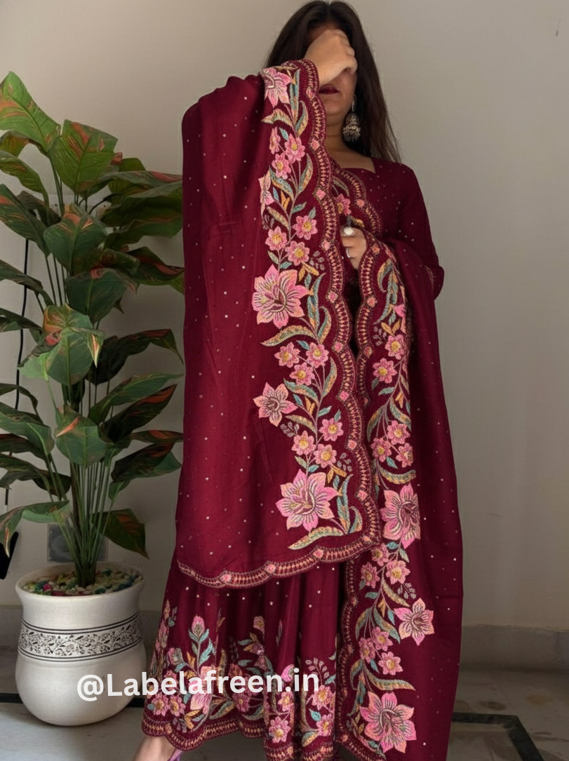 Embroidered Tissue Silk Traditional Dress