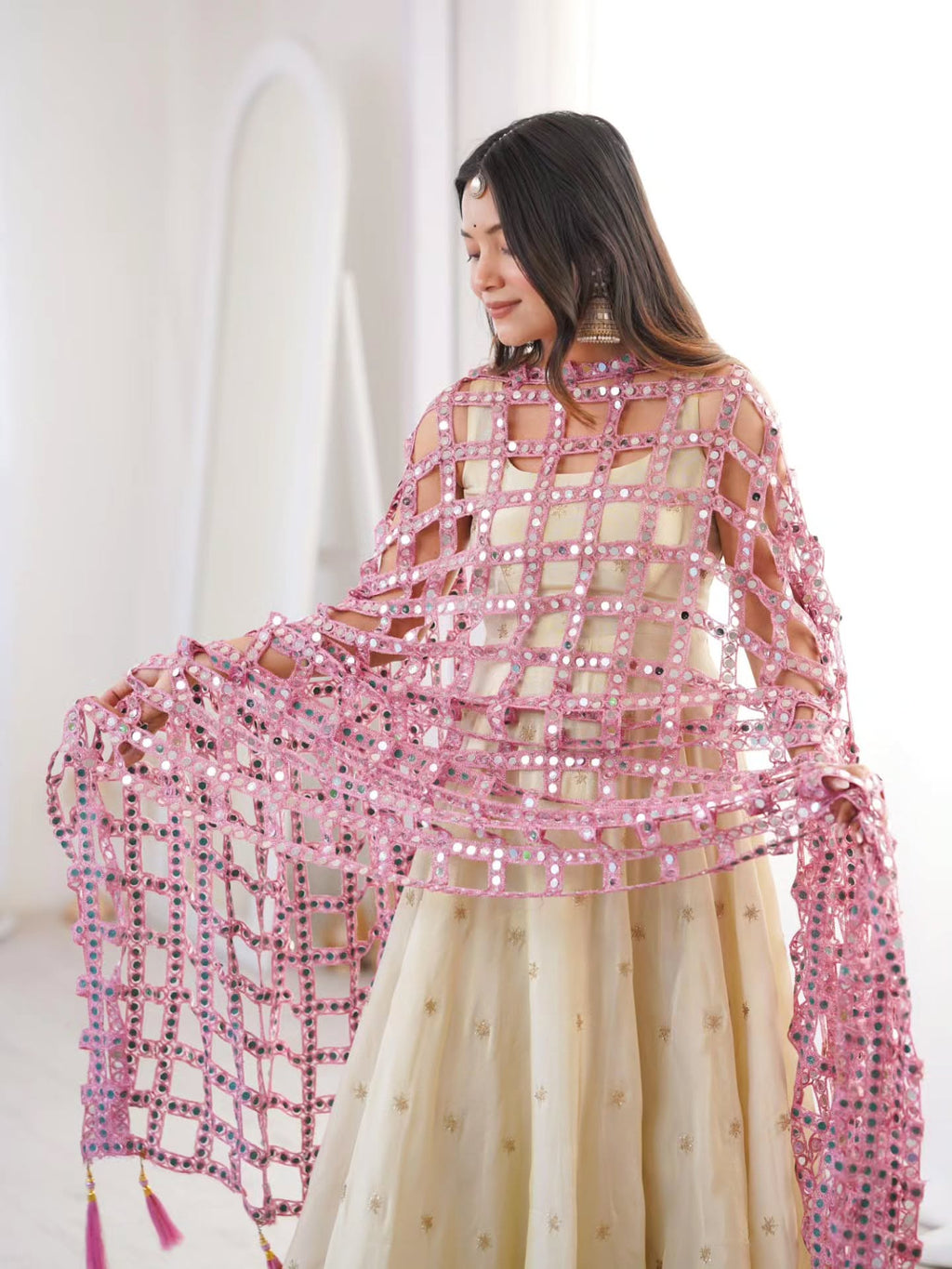 Beautiful Cosmos Silk Anarkali Suit With Trendy Mirror Work Duptta