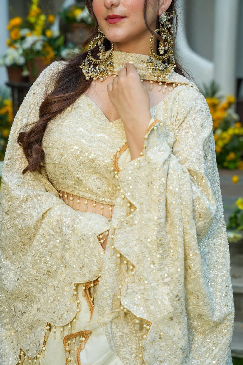 Beautiful Cream Color Full Sequence Work Detailing Lehenga Set