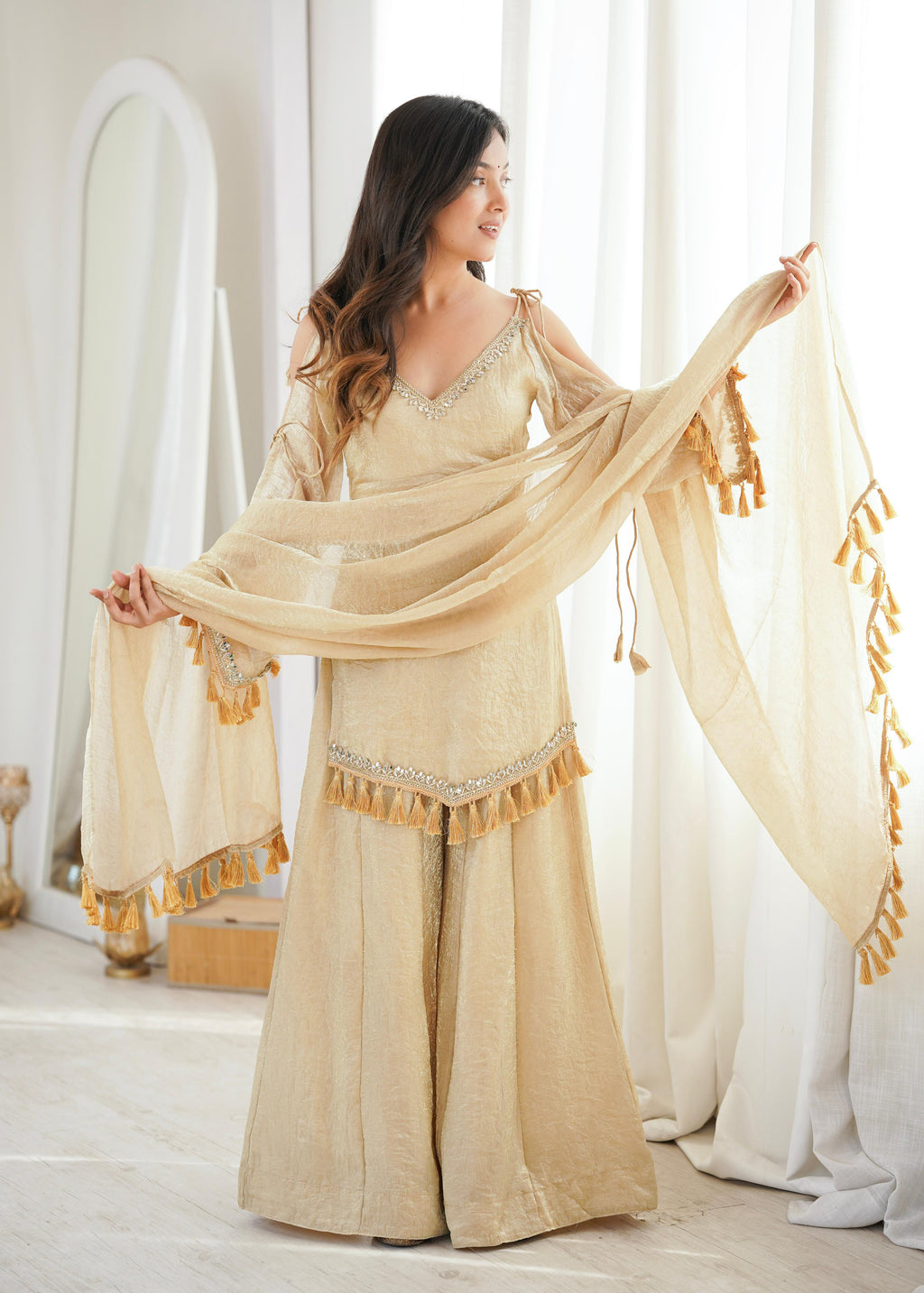 Beautiful Crushed Silk Kurta Plazzo Set