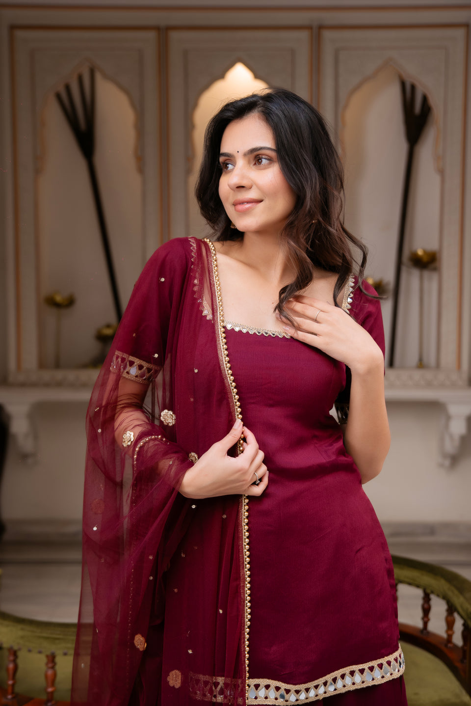 Beautiful Maroon Sharara Suit Set