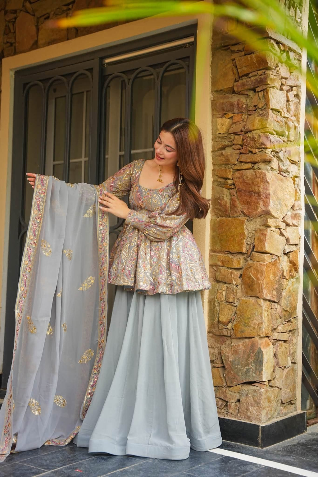 Beautiful Embroidered Top Sharara Set