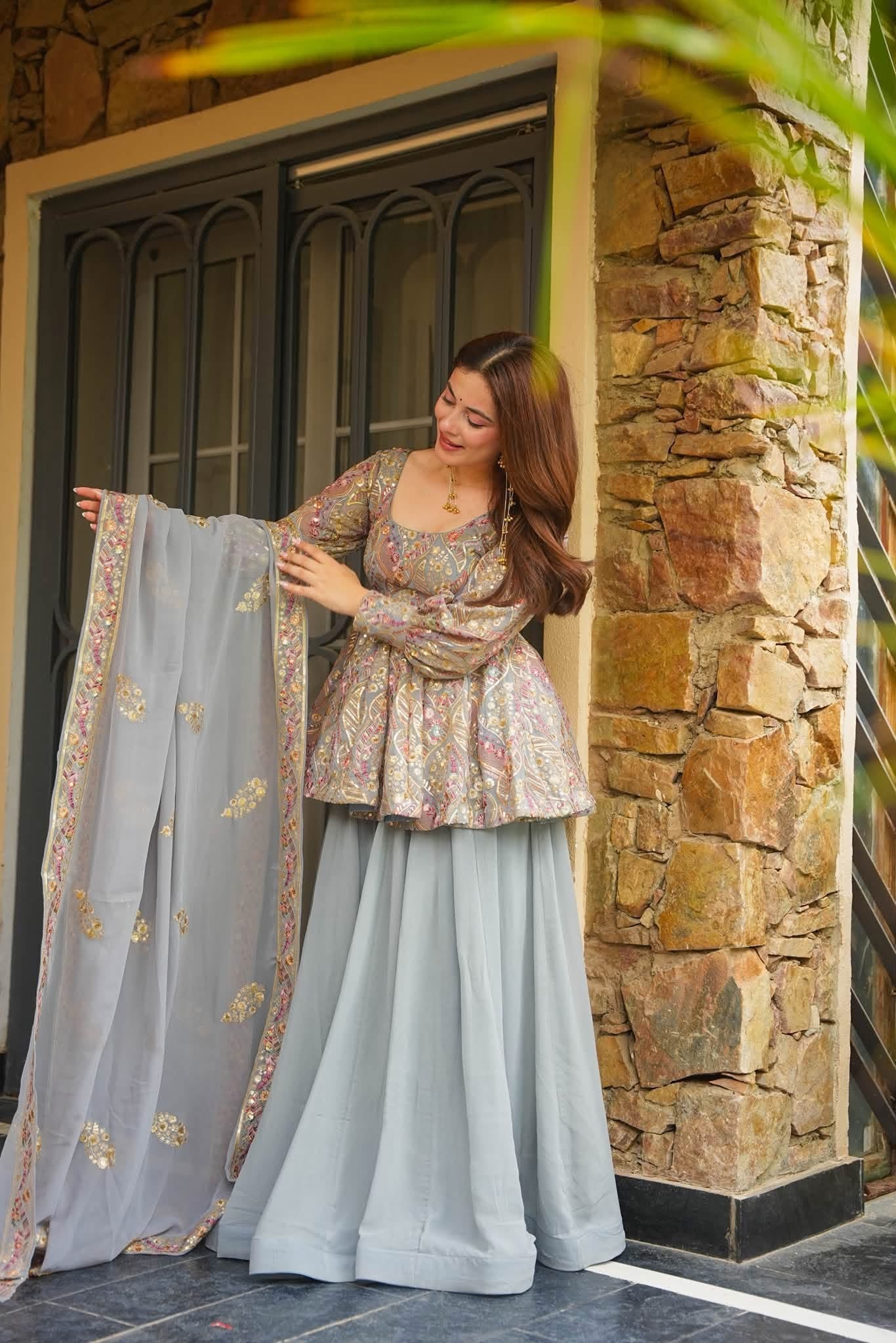 Beautiful Embroidered Top Sharara Set
