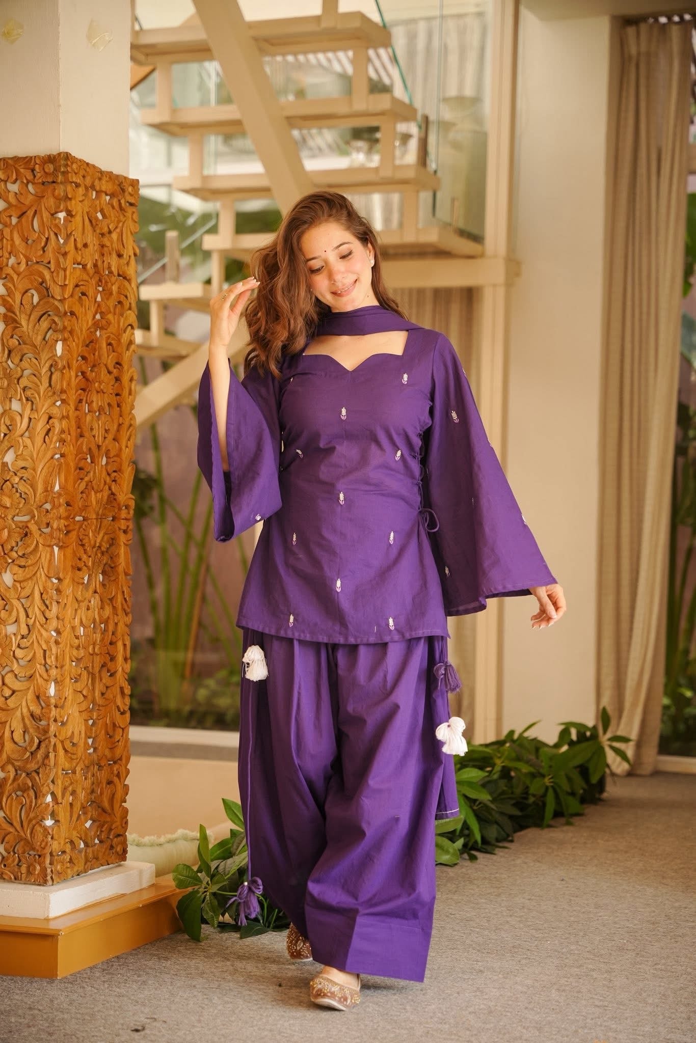 Purple Cotton Farshi Salwar Set