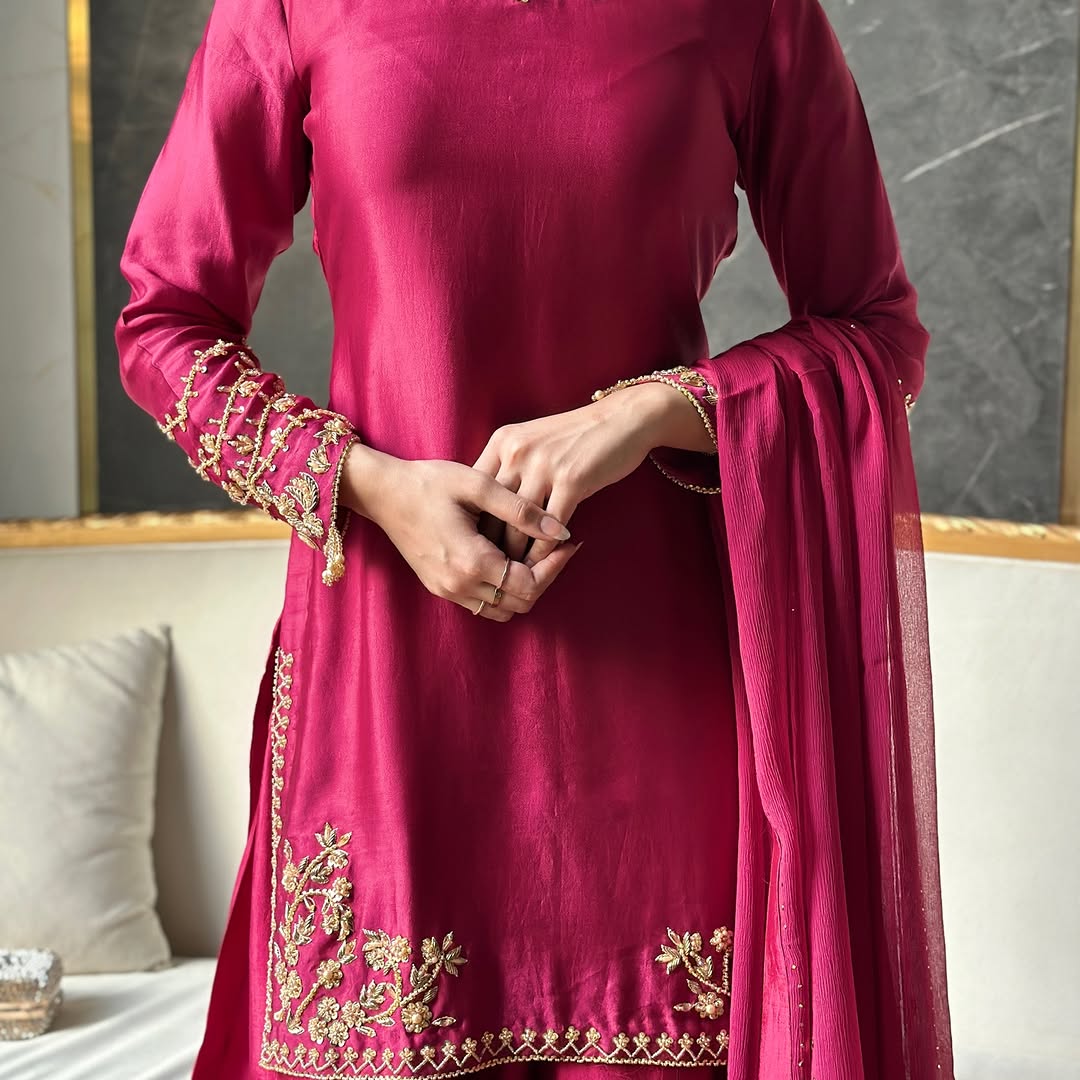 Fuchsia Embroidered Pakistani Suit Palazzo Set