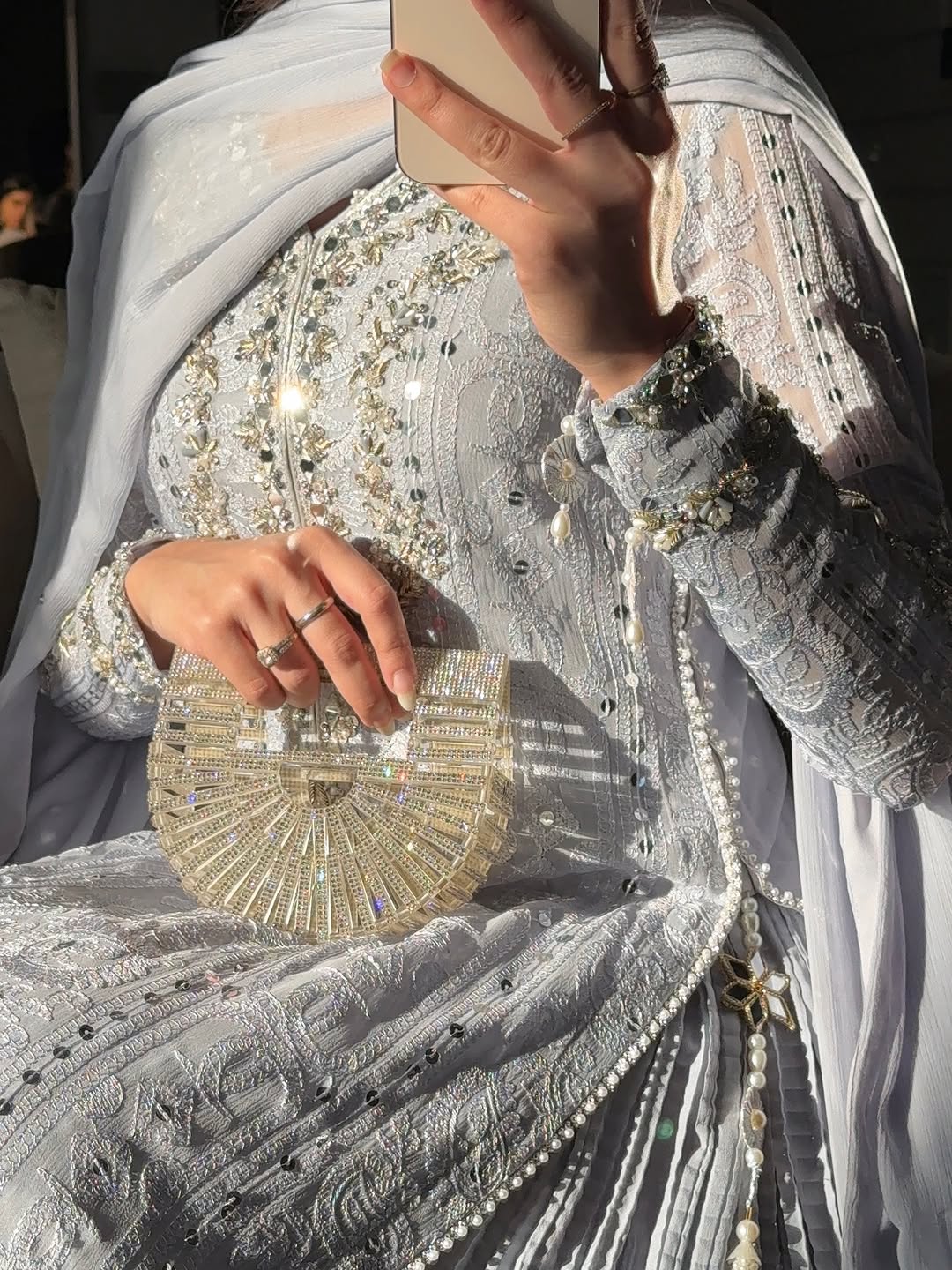 Ice Blue Embroidered Sharara Set