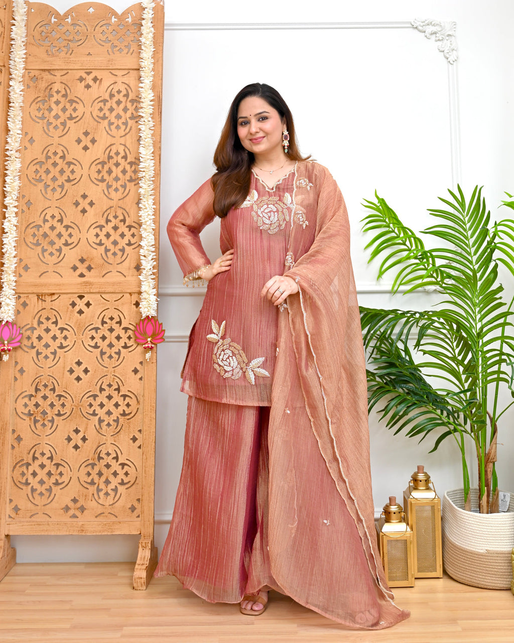 Rosewood Shimmer Crush Handwork Festive Suit