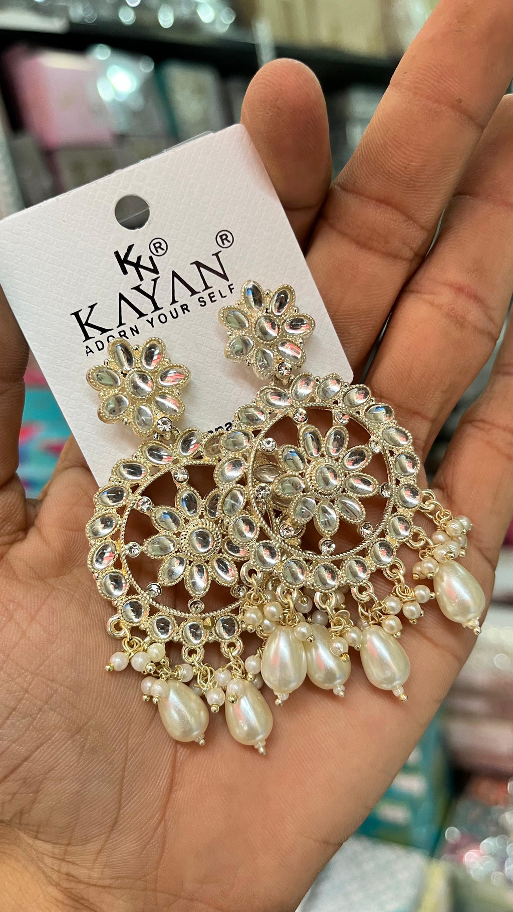 White Pearl Kundan Earing Set