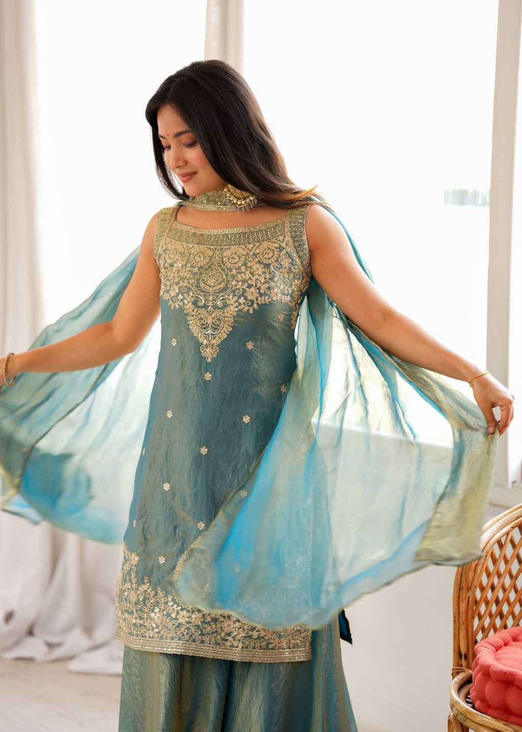 Beautiful Sleeveless Top Sharara Set