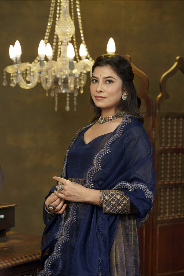 Navy Blue Anarkali Dress With Dupatta