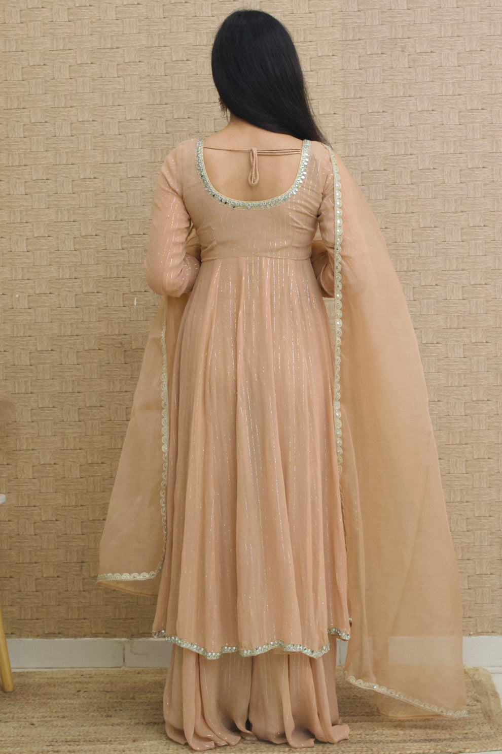 Rose Gold Lurex Georgette Anarkali Set