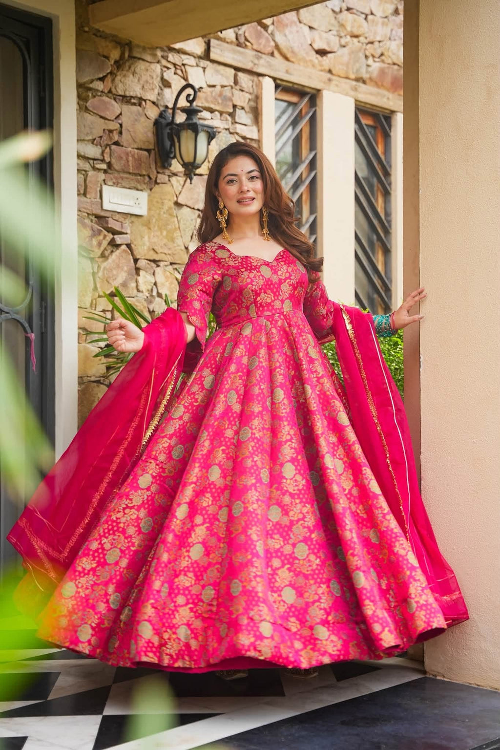 Festive Wear Banarasi Anarkali Suit Set