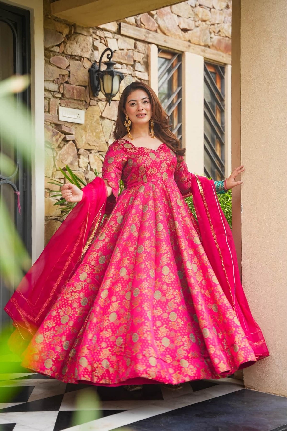 Festive Wear Banarasi Anarkali Suit Set