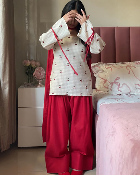 Beautiful Cherry Bow Farshi Salwar Suit