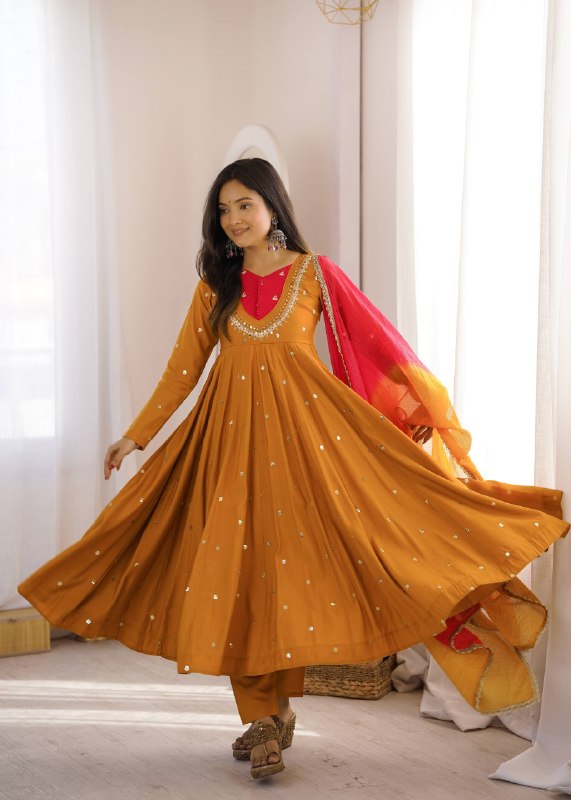 Beautiful Roman Silk Anarkali Suit Set