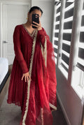 Mul Cotton Hand Work Anarkali  Suit Set