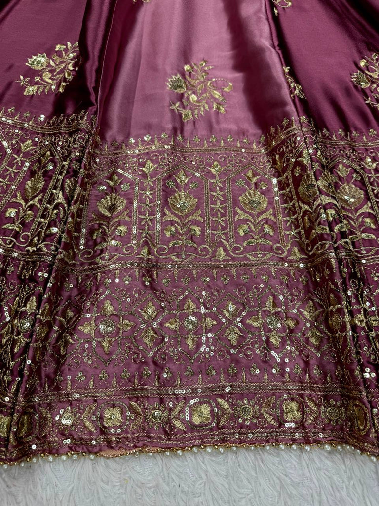 Onion Pink Japan Satin Anarkali with Sequins Work & Butterfly Net Dupatta