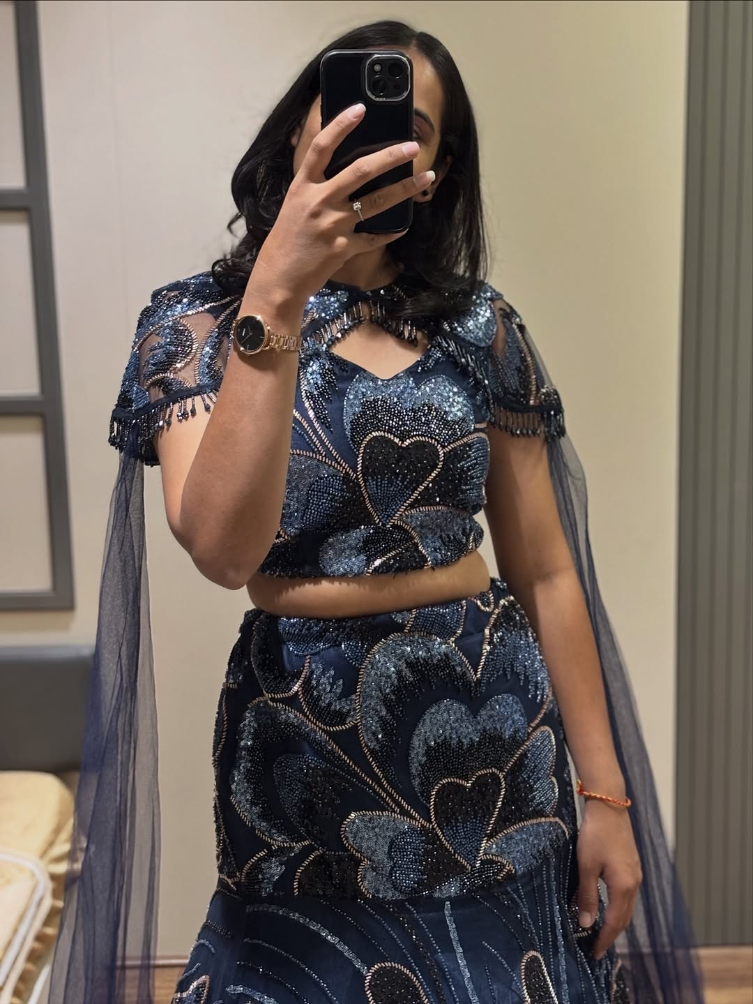 Party Wear Navy Blue Sequin Lehenga Set