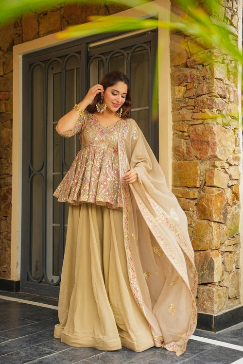 Beautiful Embroidered Top Sharara Set