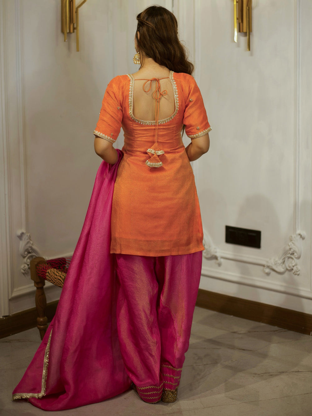 Orange & Pink Embroidered Patiala Suit Set