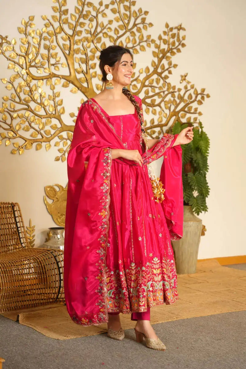 Beautiful Floral Embroidered Anarkali Suit Set
