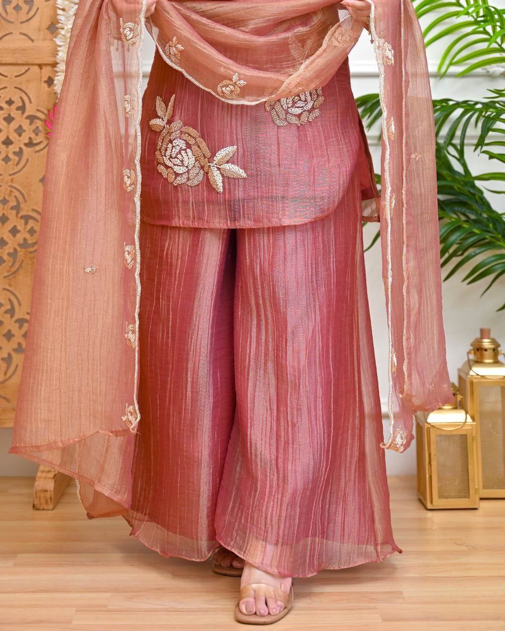 Rosewood Shimmer Crush Handwork Festive Suit