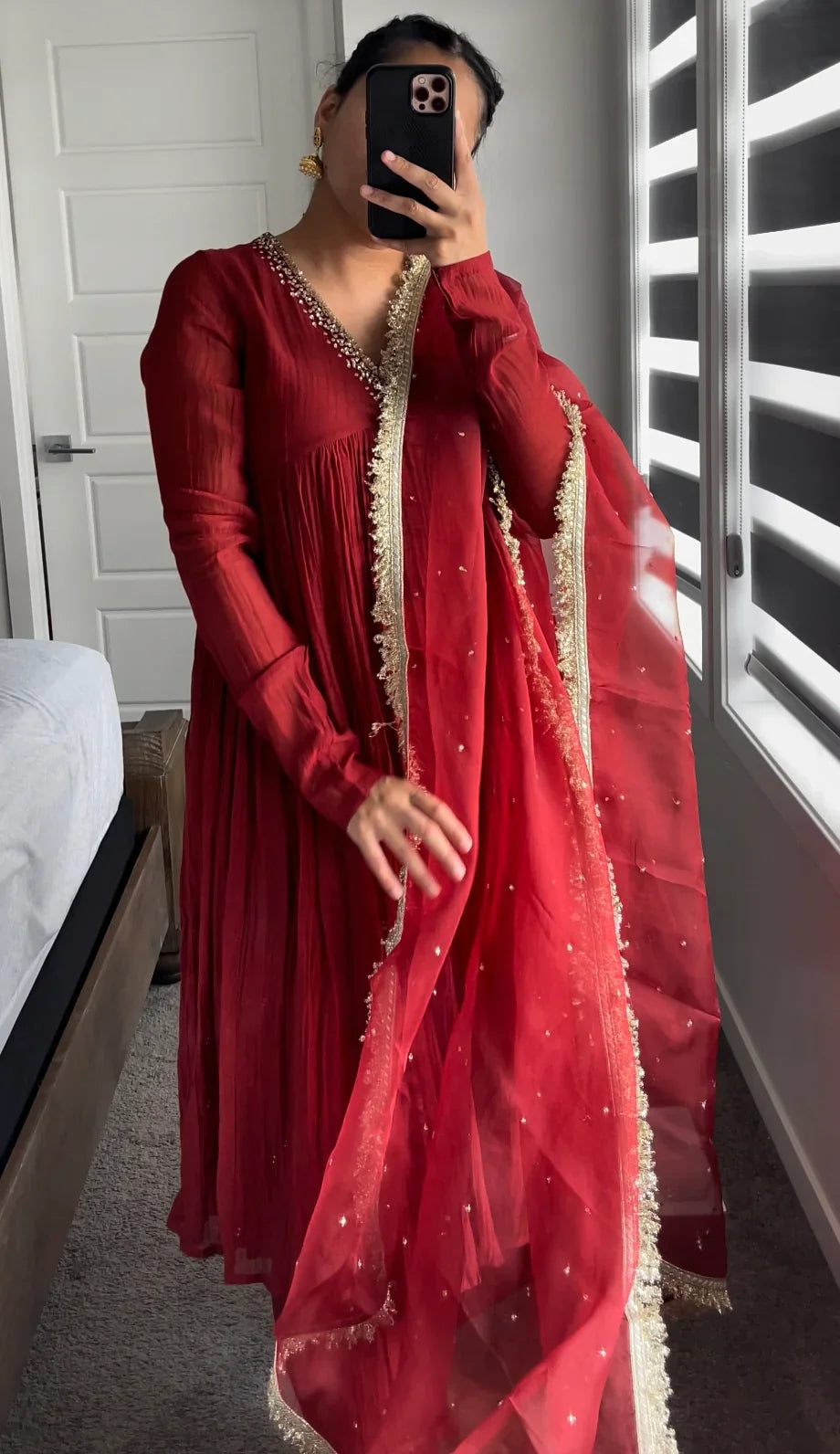 Mul Cotton Hand Work Anarkali  Suit Set