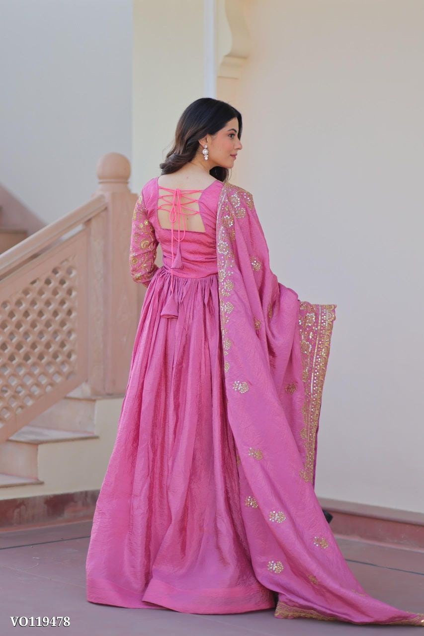 Royal Gold Crush Anarkali Set with Sequence Work