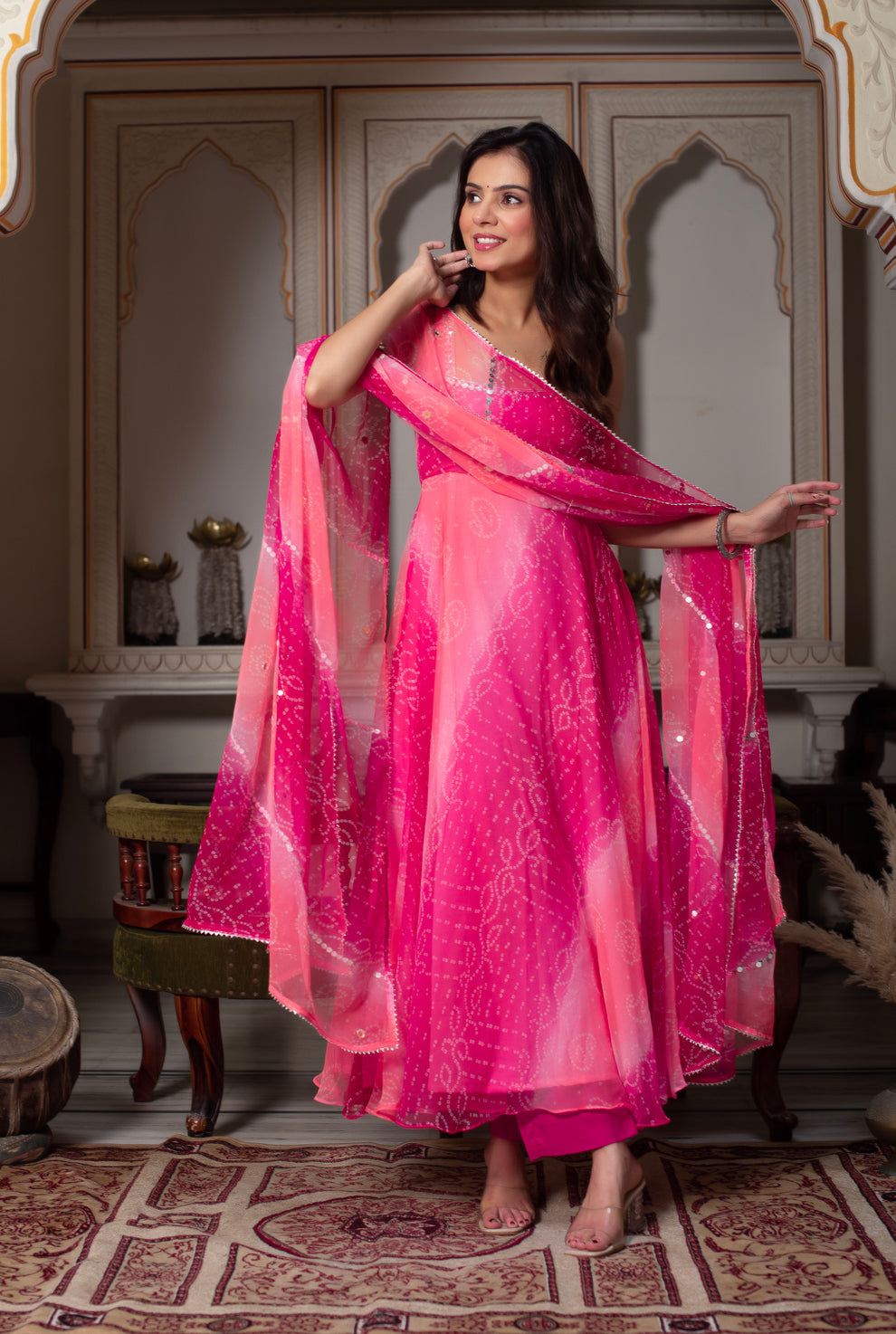 Traditional Pink Georgette Anarkali Suit Set