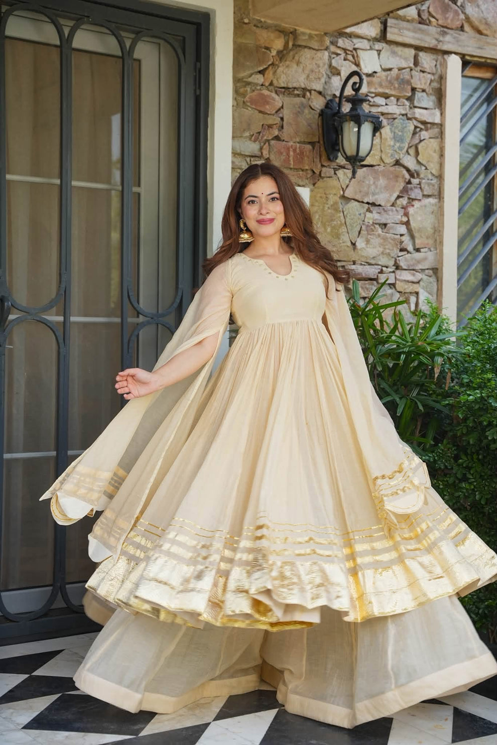Ivory Gota patti Work Anarkali Suit Set