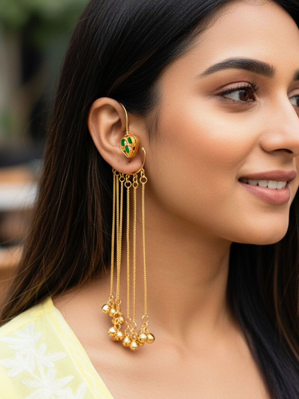 Trendy Golden Long Ghunghroo Earcuffs