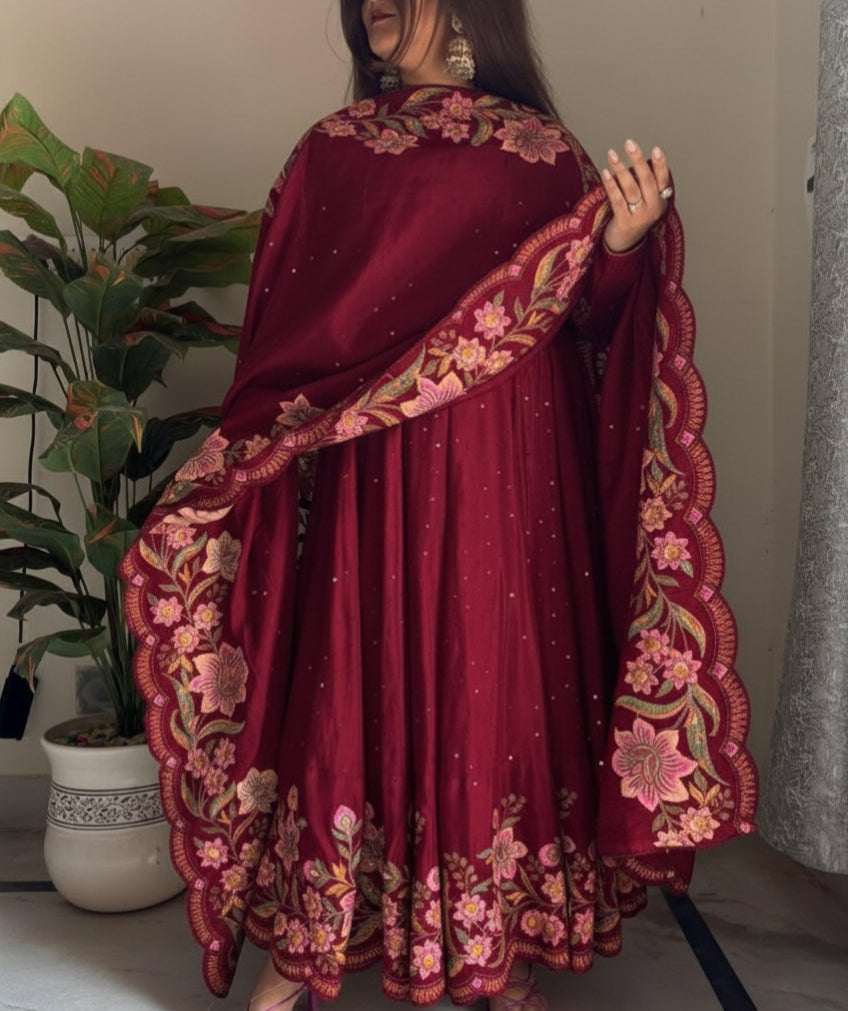 Embroidered Tissue Silk Traditional Dress
