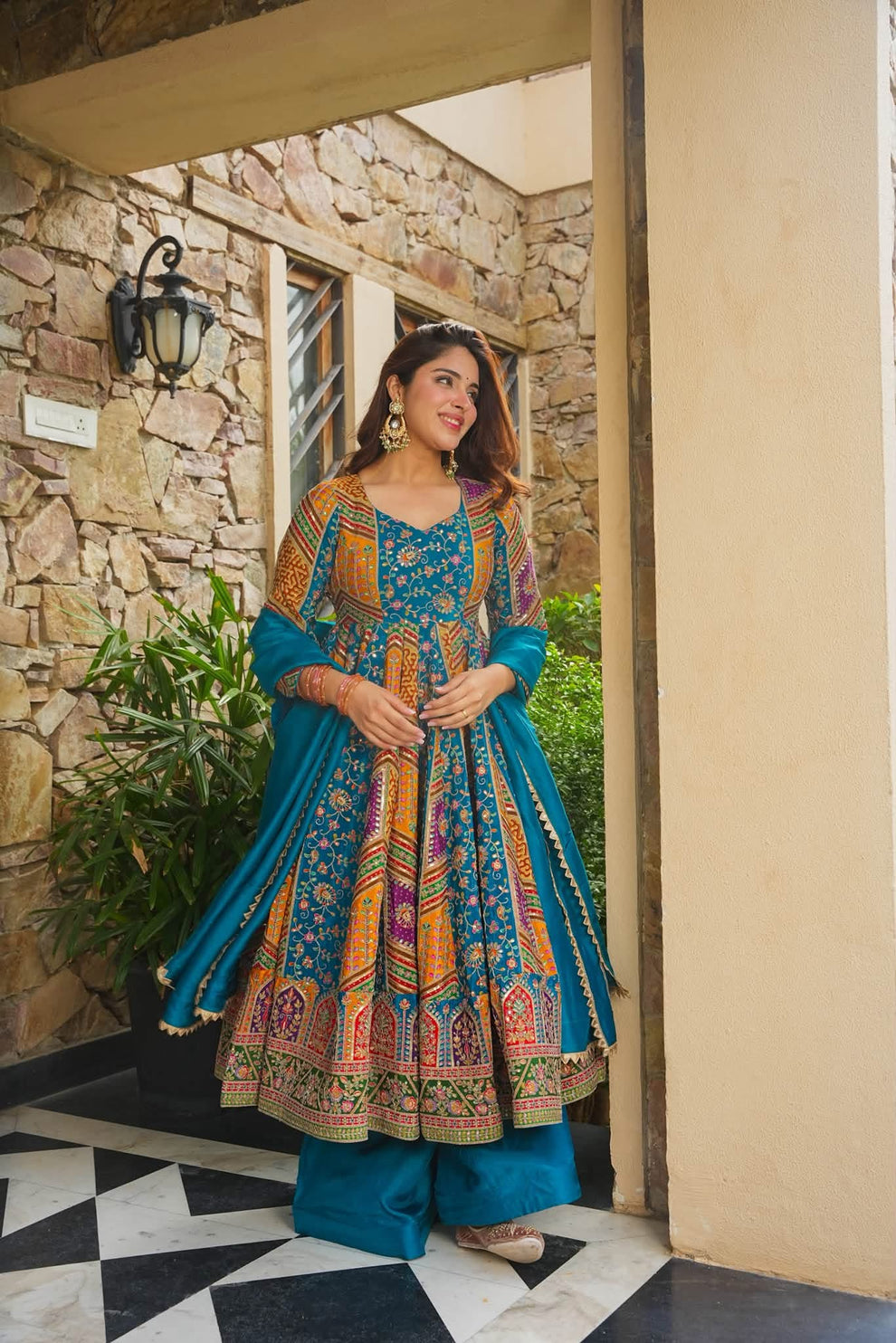 Beautiful Blue Embroidered Anarkali Suit Set