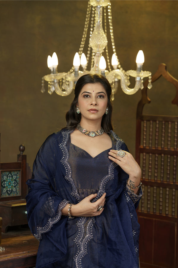 Navy Blue Anarkali Dress With Dupatta