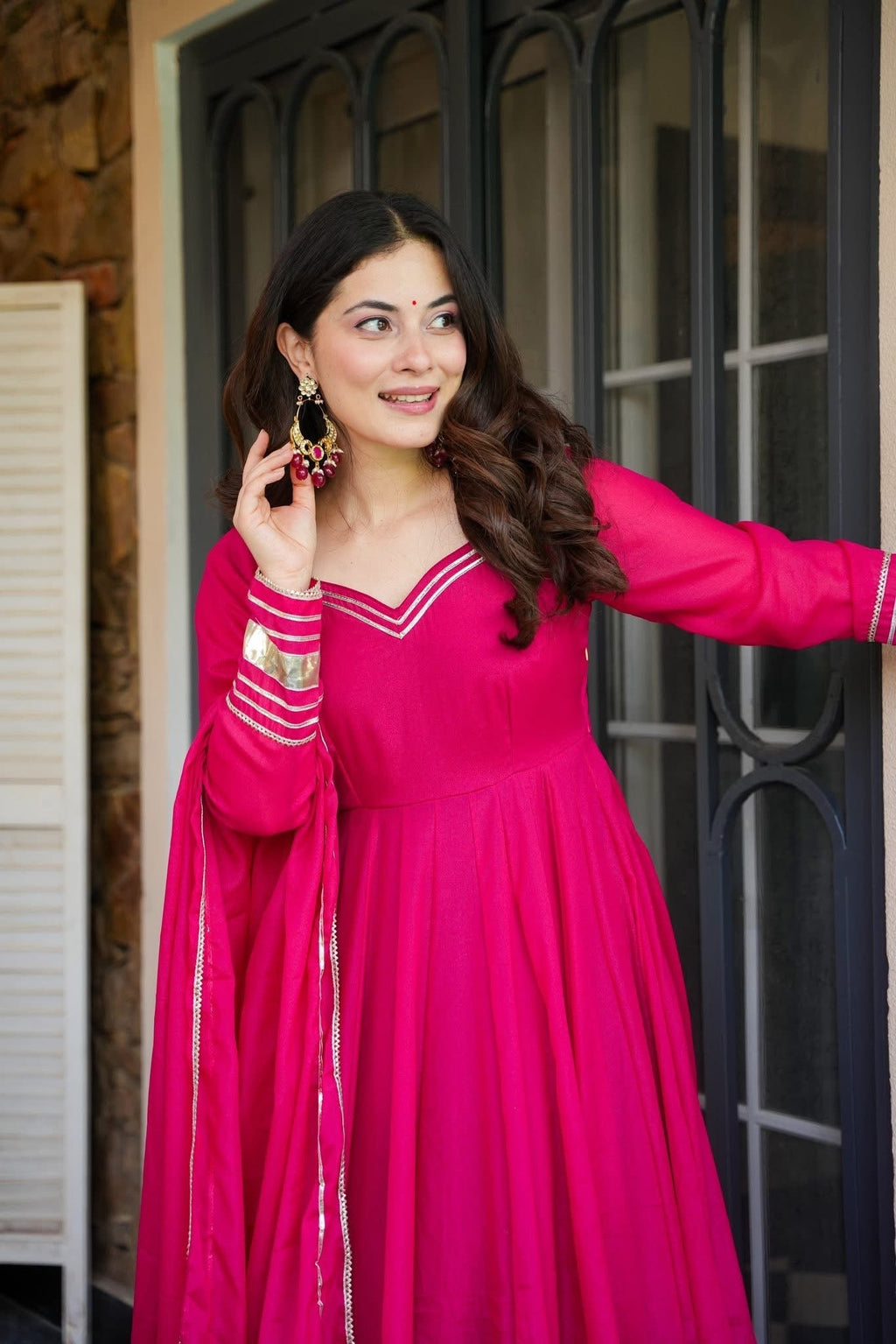 Beautiful Georgette Pink Anarkali Gown Set
