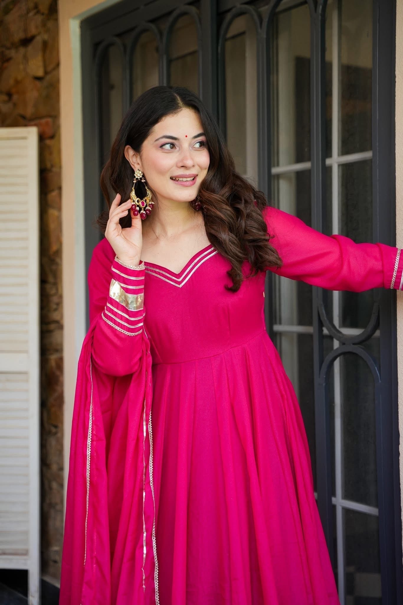 Beautiful Georgette Pink Anarkali Gown Set