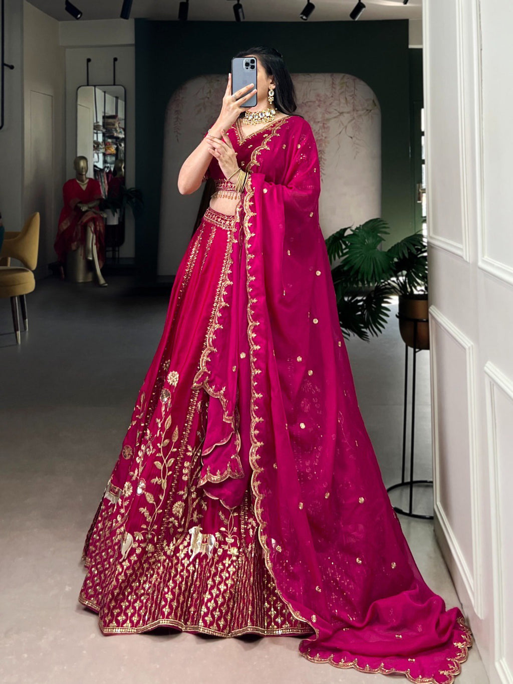 Pink Embroidered Fully Stitched Lehenga Set