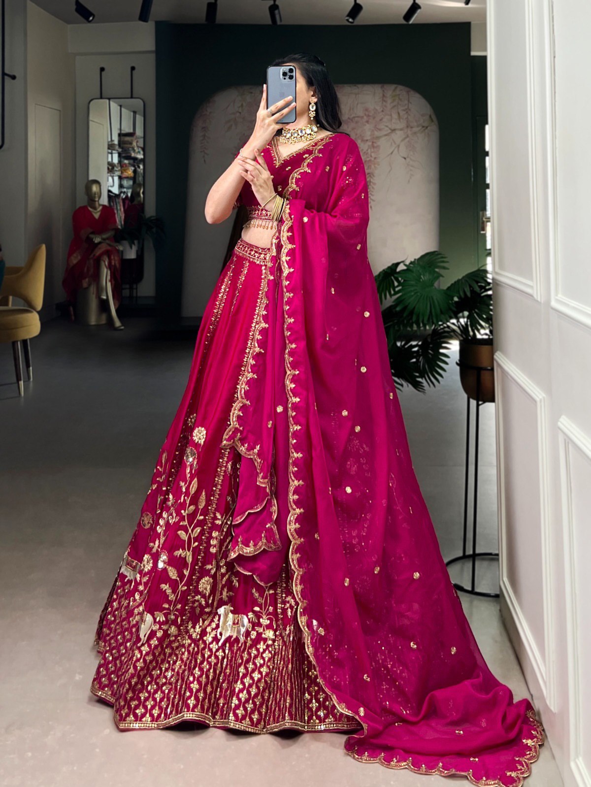 Pink Embroidered Fully Stitched Lehenga Set