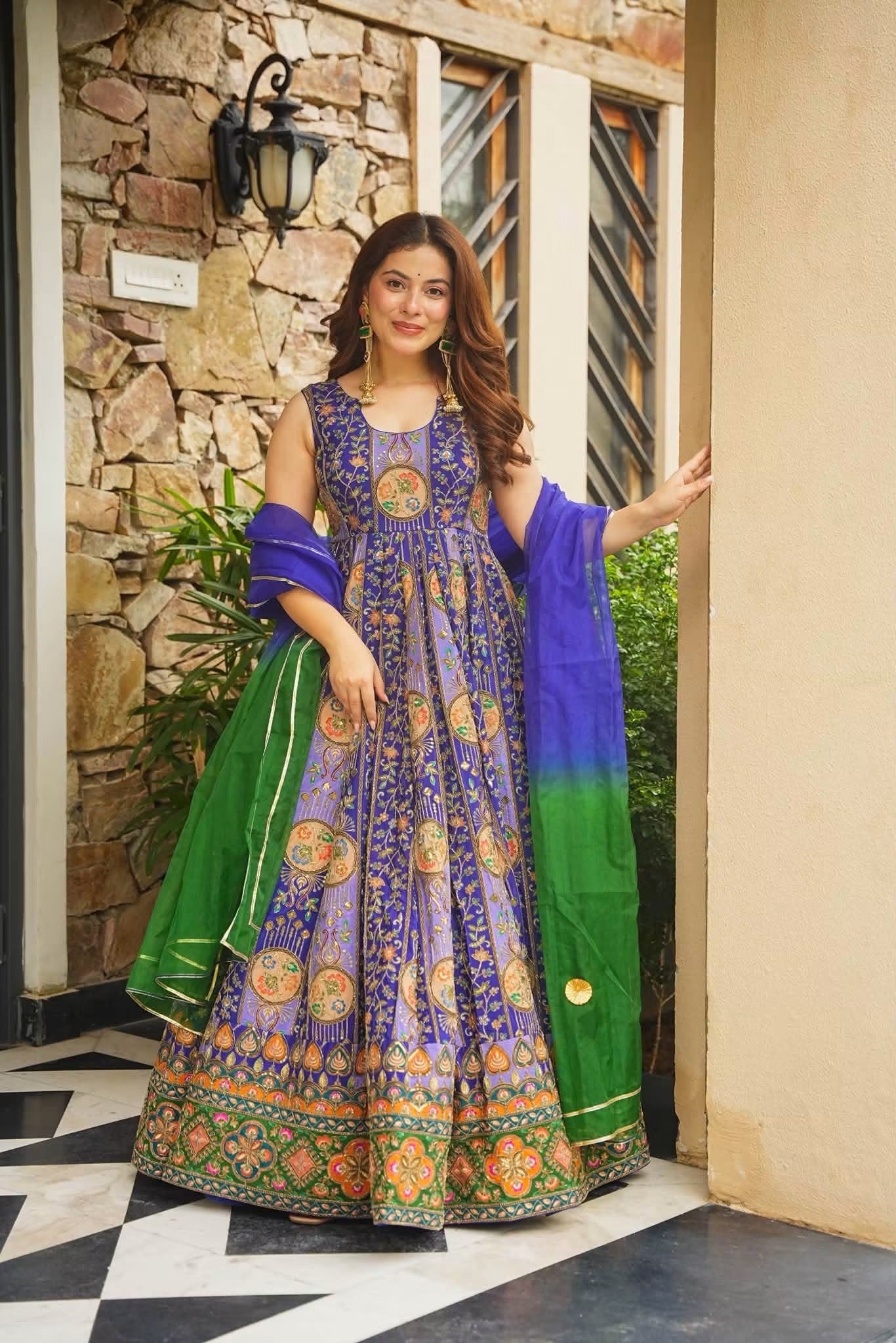 Purple Heavy Embroidered Anarkali Suit Set