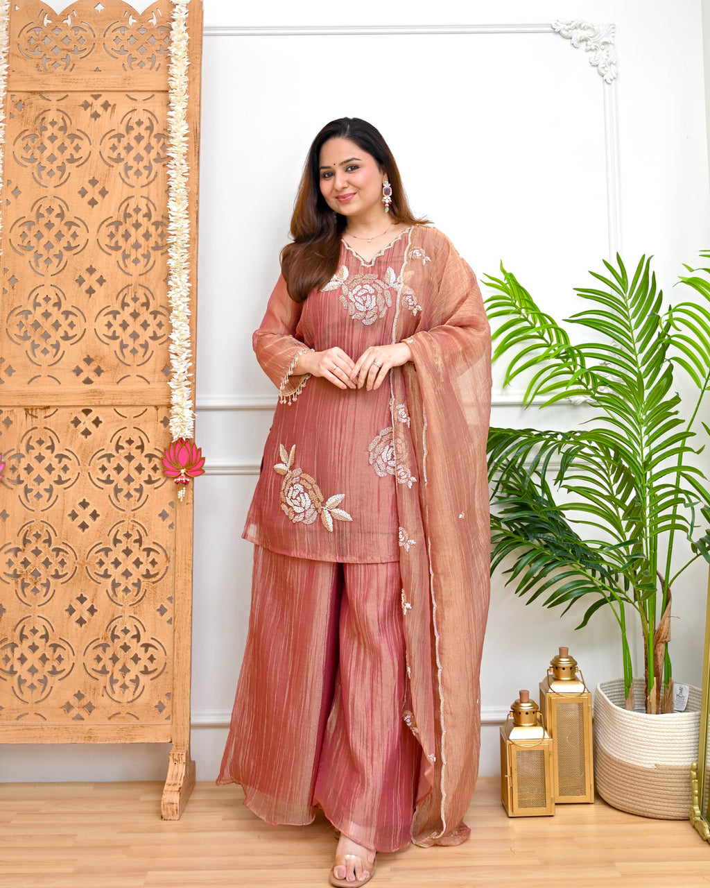 Rosewood Shimmer Crush Handwork Festive Suit