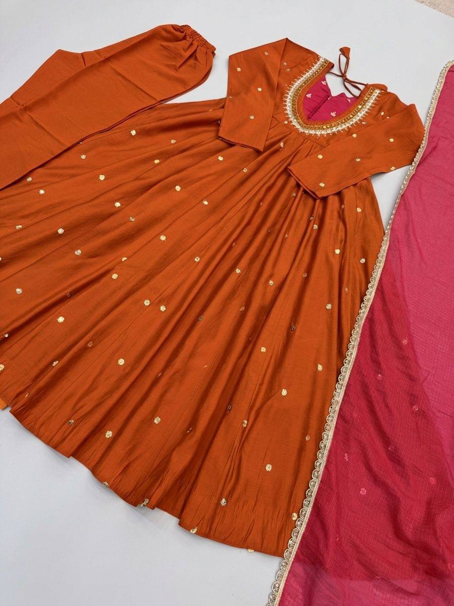Beautiful Roman Silk Anarkali Suit Set